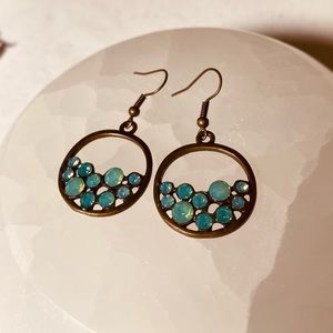 Blue Green Jewel Round Earrings